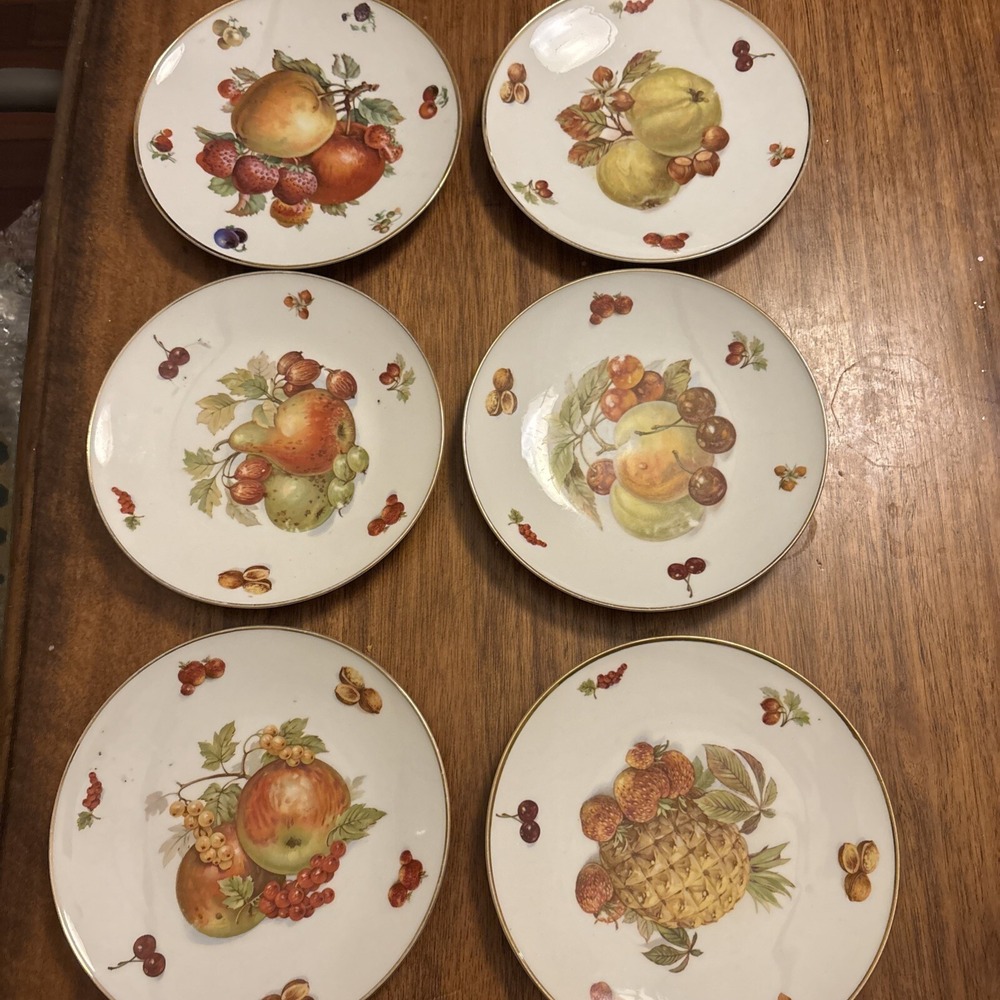 DESSERT PLATES "FRUIT & NUT" SET OF 6 GERMANY 7 1/2 Debra By Mitterteich Bavaria